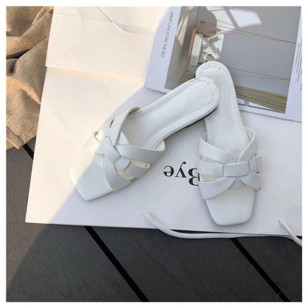 Summer New Style Large Size Flat Square Toe Casual Hollow Beach Slippers Women's Slides Sandals_vogvips.com