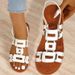 Cross-border European American Large-size Buckle Flat Hollow Women, Fashionable And Versatile, Solid Color Beach Sandals_vogvips.com