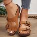 New Large Thick Bottom Belt Buckle One Word Slippers For Women, Slope Follow, Stitching, Open Toed Beach Sandals_vogvips.com