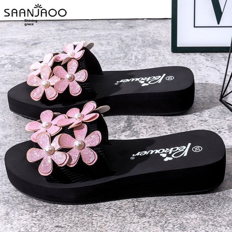 Anti-slip, Comfortable, Thickened Princess-style Floral Women's Slip-on Sandals, Ultra-light, Trendy, Home-friendly,_vogvips.com