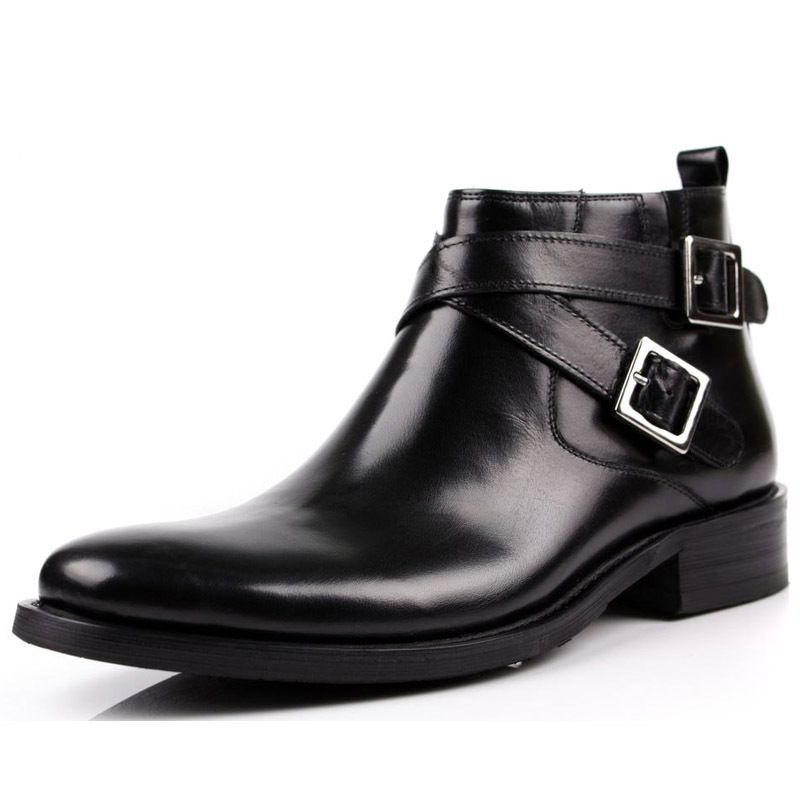 European Warm Series Korean Style Short Round Toe Men's Side Zipper European Size High-top Shoes Cowhide Outdoor Martin Trendy Boots_vogvips.com