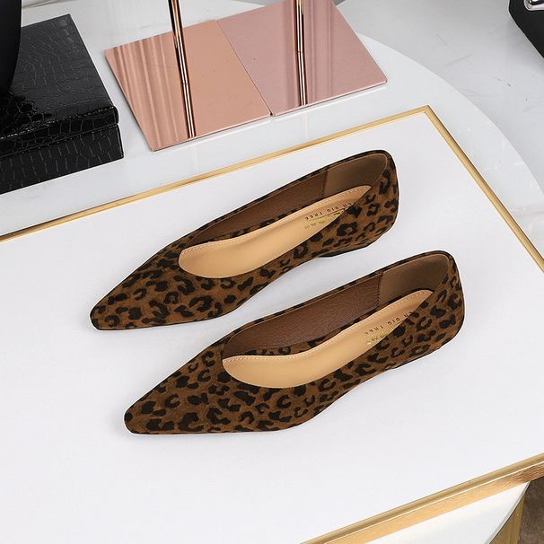 Pointed Comfortable Wedge Heel Shoes Suede Shallow Mouth Low Heel Women's Shoes Leopard Print One Pedal Single Shoes Women_vogvips.com