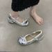 French Lace Bow Mary Jane Shoes Women's Silver Single Shoes Inner Height Increase Evening Small Leather Shoes_vogvips.com