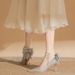 Women's Shoes Ointed-Toe High Heels With Bow Detail - Glitter Upper, Low Heel (1-3cm), Comfortable For Daily Wear, Sizes 34-40_vogvips.com