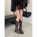 V-Mouth Rivet Pointed Toe Western Cowboy Over-The-Knee Heel Long Women High Tube Knight Boots_vogvips.com