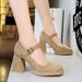 9613-5 Style High Thick Heels, Waterproof Platform Suede, Shallow Mouth Square Toe Belt Buckle, Straight Strap, Single_vogvips.com