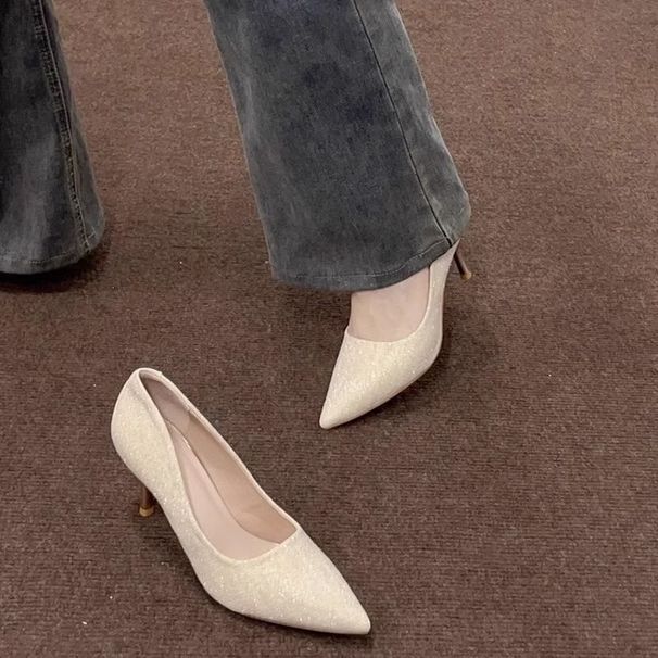 French-style High-heeled Women, Thin Heels In Apricot Color, Suitable Pairing With Dresses Cheongsams, Fairy-like,_vogvips.com