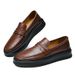 Cowhide Casual Shoes Loafer Leather Shoes Round Head White Shoes Men's Platform Business British Board Shoes_vogvips.com