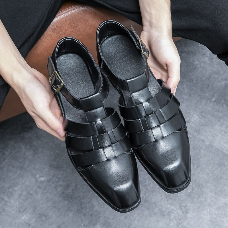 Men's Shoes Hot Selling Leather Sandals Retro Sandals Men's Summer Casual Shoes Outer Wear Buckle Hollow Leather Shoes Men_vogvips.com