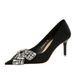 18249-AH29 Korean Banquet Thin High Heels, Satin, Shallow Mouth, Pointed Water Diamond Bow Women's Single Shoes_vogvips.com