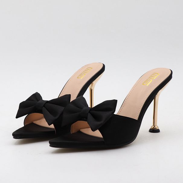 Cross-border 2026 European And American Sexy Pointed-toe Bowknot Stiletto High-heeled Slippers, Simple Solid Color,_vogvips.com