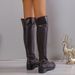 Over-the-Knee For Women 2023 Autumn Winter New British Style Round Toe Chunky Heel Slip-On Mid-Heel Plus Size Women's_vogvips.com