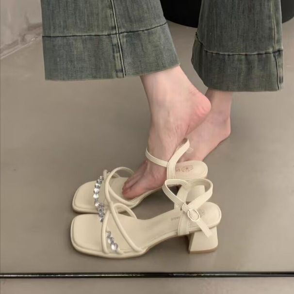 Soft Sole, Comfortable For The Feet Silver Chunky Heel High-heeled Shoes, New Summer European Style, Fashionable And_vogvips.com