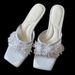 French-style Gentle Mesh Beaded Floral Slip-on Sandals For Women, 2026 New Model, Square-toed, Elegant, Chunky-heeled Sandals For Outdoor Wear_vogvips.com