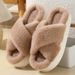 Chic Fur Cross Band Slippers For Women - Ultra-Soft Memory Foam Platform House Shoes For Winter Indoor Comfort_vogvips.com