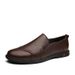 Men's Shoes Round Head Shallow Mouth Soft Foot Cover Lazy Layer Leather Shoes_vogvips.com