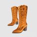 Stylish Western Boots For Women & Men – Embroidered Floral Pointed Toe Chunky Heel Knee-High Boots With Soft Sponge Padding & Metallic Accents_vogvips.com