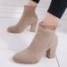 Martin Boots For Women, Short Boots, European American 2018 Autumn And Winter New Style, Chunky Heel, High Heels,_vogvips.com