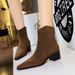 578-3 European And American Style Fashionable Simple Winter Versatile Chunky Mid-heel Pointed Suede Fashion Short Boots_vogvips.com