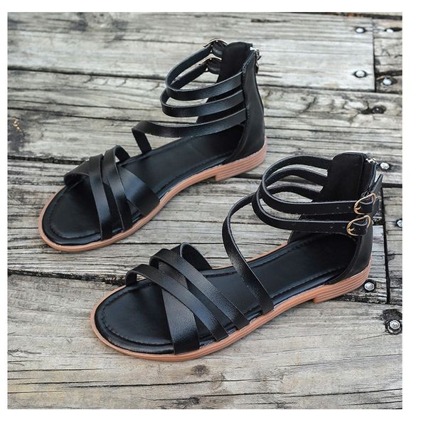 Cross-Border Flat Thick And Thin Cross-Strap For Women 2024 New Foreign Trade Large Size Casual Simple Beach Roman_vogvips.com