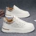 Men's White Breathable Sneakers Lightweight Thick Sole Casual Skate Shoes Trendy Fashion Versatile Athletic Lace Up Comfort_vogvips.com