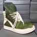 2025 New Green Horsehair High-top Shoes Inverted Triangle Large Size Thick Sole Lace-up Genuine Leather European And_vogvips.com