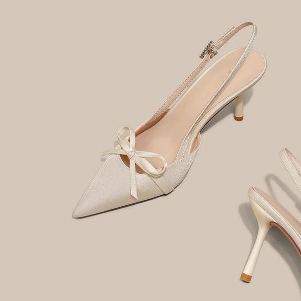 Butterfly Knot High Heels Women Thin Heel 2025 Spring Summer New Style Closed Satin Party Elegant Sandals Pointed Toe_vogvips.com