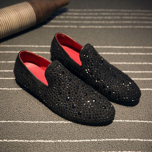 Suitable For All Seasons Trendy Brand CL Style Loafers Slip-On Lazy Rhinestone Korean Version Hot Stamped Leather Shoes Men 510_vogvips.com