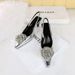 Women's shoes high heels shallow mouth pointe hollowed back trip with rhinestone flower shoes_vogvips.com