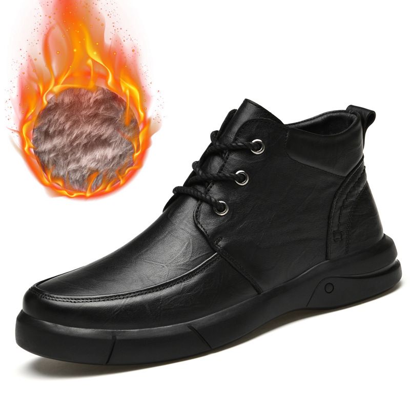 Warm Soft-soled Martin Boots Hand-scratched Mature Men's Shoes Medium Top Velvet Snow Boots Tooling Shoes_vogvips.com