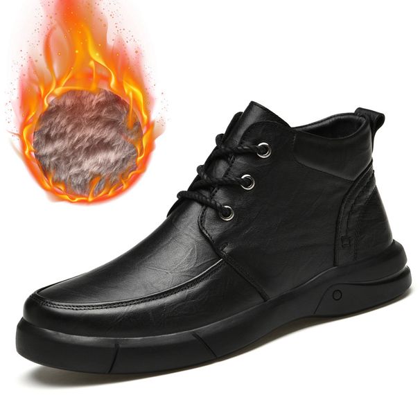 Warm Soft-soled Martin Boots Hand-scratched Mature Men's Shoes Medium Top Velvet Snow Boots Tooling Shoes_vogvips.com