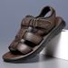 Men’s Pebble Grain Genuine Leather Sport Sandals, Dual Hook Loop Cushioned Platform Walking Sandals_vogvips.com