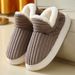 Plush Fleece-Lined House Slippers For Women & Men - Non-Slip Rubber Sole Winter Shoes With Striped Design (Gray, Navy, Brown, Green, Pink, Orange)_vogvips.com
