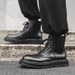 Retro Martin Boots Leather Zipper Model Locomotive Tooling Boots Thick Sole High Top Leather Shoes Black Short Boots_vogvips.com