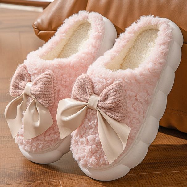 2025 New Bowknot Women's Autumn Winter Cotton Slippers Thick Sole Indoor Comfortable Lightweight Fashionable Plush Warm_vogvips.com