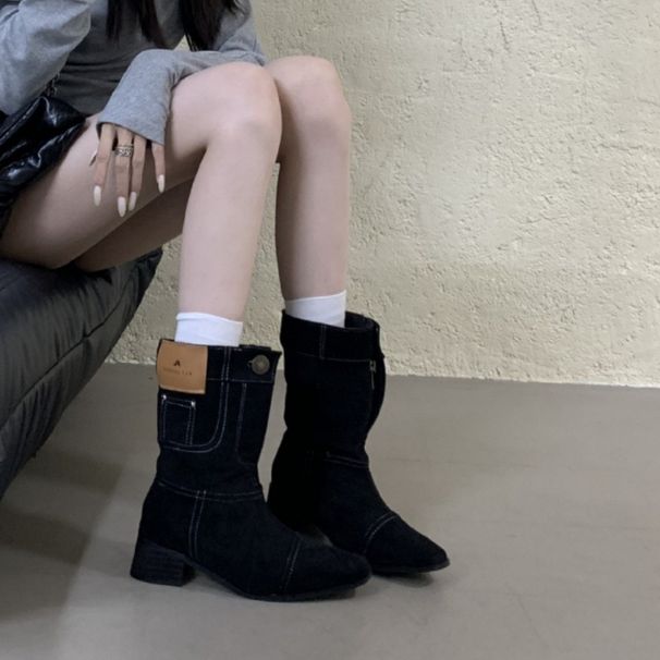 French-Style Niche Design Women's 2026 New Model, Pointed Toe, Wedge Heel, Stacked Long Boots, Slimming Knight Boots_vogvips.com