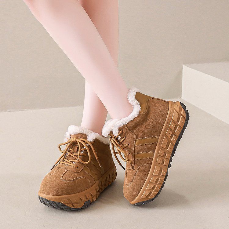 Tire Thick Soled Snow Boots For Women In Winter With Plush Fur Shoes For Women, Warm And Internally Raised Snow Cotton Shoes_vogvips.com