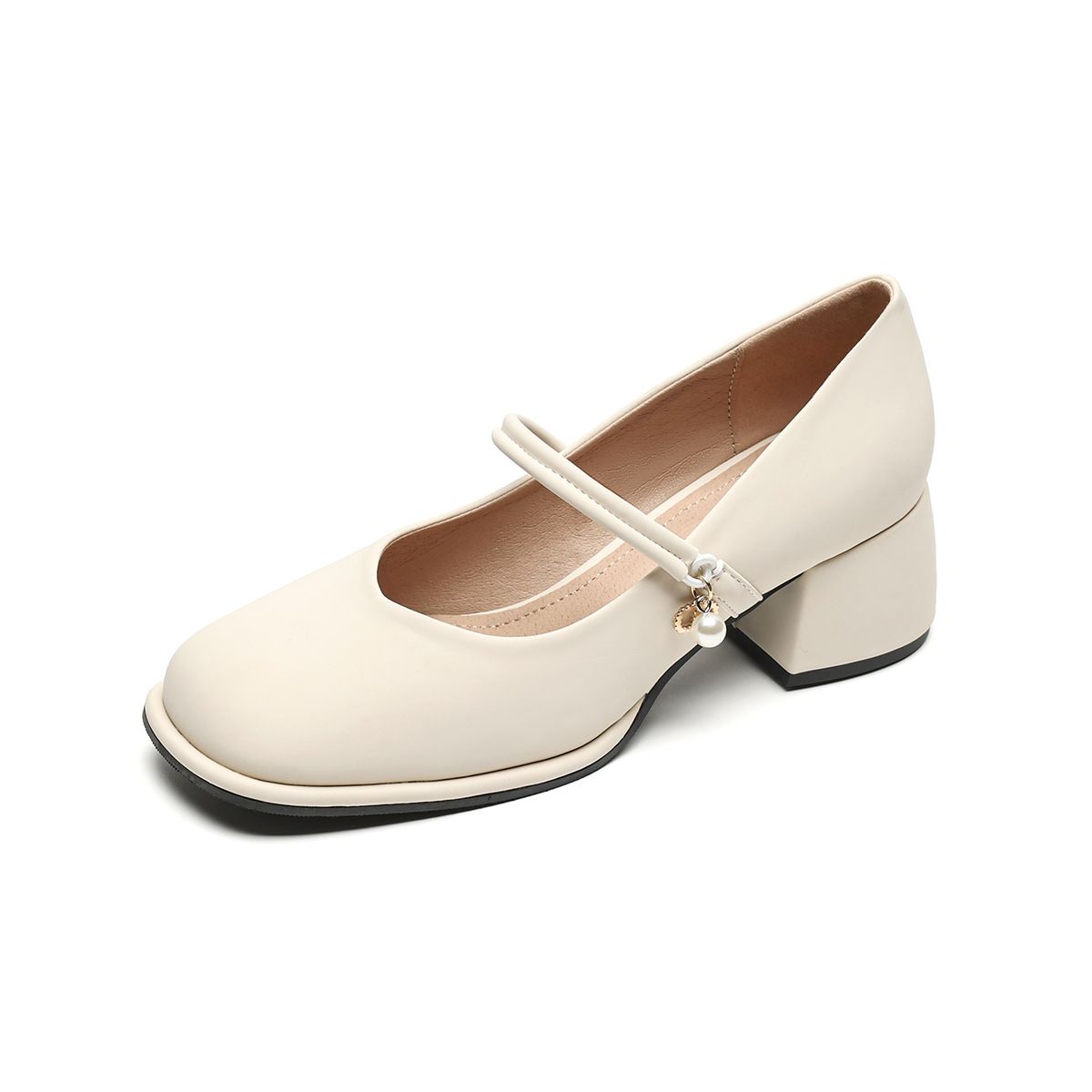 Square Head French Mary Jane Shoes Women's Shallow Mouth Word With Thick Heel Single Shoes Women's Small Fragrant Style_vogvips.com