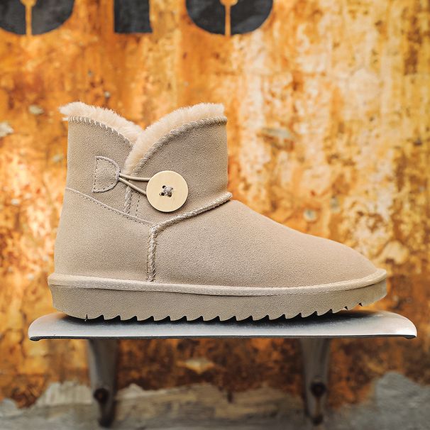 Popular Autumn And Winter New Cowhide Snow Boots Women's Short Boots Short Cotton Shoes Bread Shoes Cute Non-slip Thickened_vogvips.com