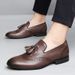 Euro Step Autumn Brogue Pointed Toe Small Carved Tassel Boat Men's Formal Business Leather Shoes_vogvips.com