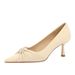 9557-3 European And American Style Elegant High-heeled With Bowknot, Twisted Design, Pearl Pointed Toe, Shallow Slip-on_vogvips.com