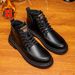 European Warm Series Martin Winter Genuine British Style High-top Leather Thick-soled Fleece-lined Short Mid-top Work Boots Men's Shoes_vogvips.com