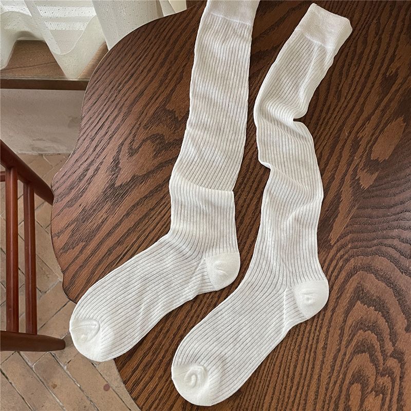 1/5 Pairs Spring Summer Women Breathable Cotton Stacked Socks Fashionable Korean Style Vertical Striped High-Quality_vogvips.com