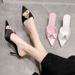 Plus Size Satin High Heels Women's Stiletto Pointed Toe Rhinestone Embellished Summer Designer Fashion European American Style Versatile Slippers_vogvips.com
