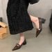 2025 Fall New Pointed Toe Leather Women's Shoes, French Fashion Style, Niche Shallow Chunky Heel Single Shoes For Women_vogvips.com