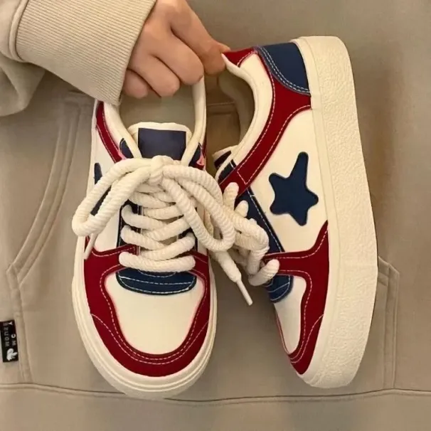 Women Casual Simple Sweet Style Fashion Star Designer Shoes Thick Sole Versatile Trendy Triple Red Free Shipping_vogvips.com
