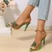 Sequin Pointed High Heel Open Toe Mules For Women Sexy Stiletto Fashion Sandals_vogvips.com