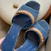In Stock New Thin Heel Denim Slippers Fashion Color Block Outdoor One Strap Open Toe Printed Sandals_vogvips.com