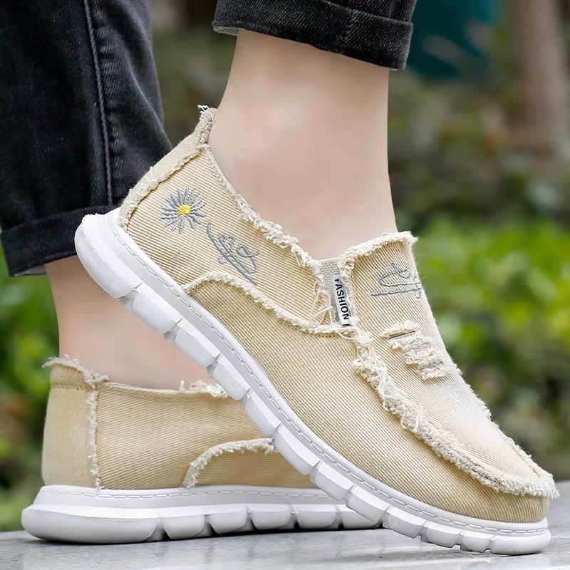 Breathable Slip-On Loafers For Men - Lightweight Canvas Casual Shoes With Comfortable Rubber Sole, Classic Plain Design For Spring & Autumn_vogvips.com