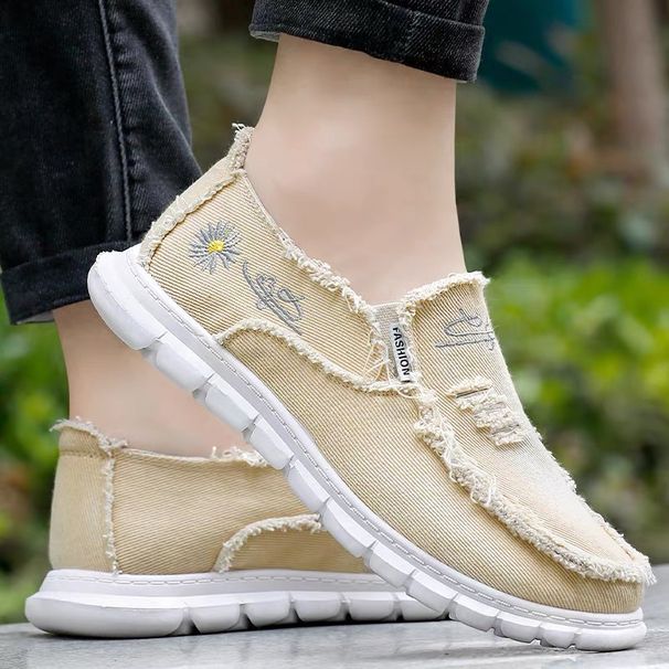 Breathable Slip-On Loafers For Men - Lightweight Canvas Casual Shoes With Comfortable Rubber Sole, Classic Plain Design For Spring & Autumn_vogvips.com